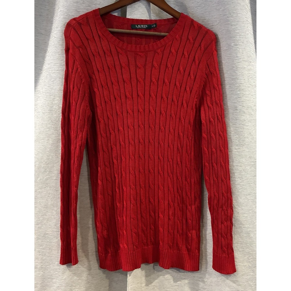 Lauren Ralph Lauren Black Label Red Knit Long Sleeve Sweater Fisherman Medium